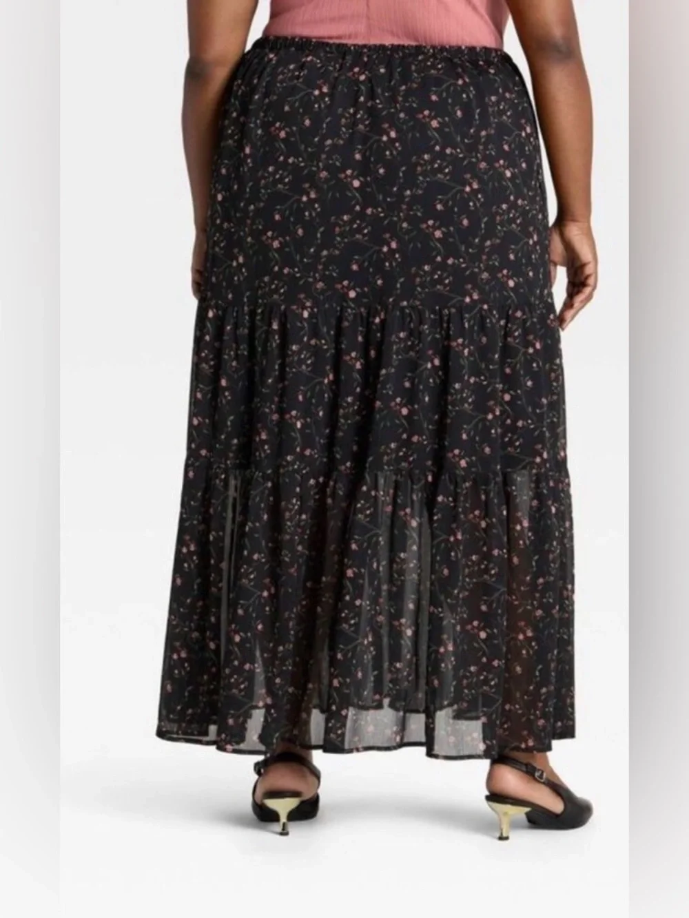 Ava & Viv Black Floral Tiered Maxi Skirt with Drawstring - Picture 7 of 7